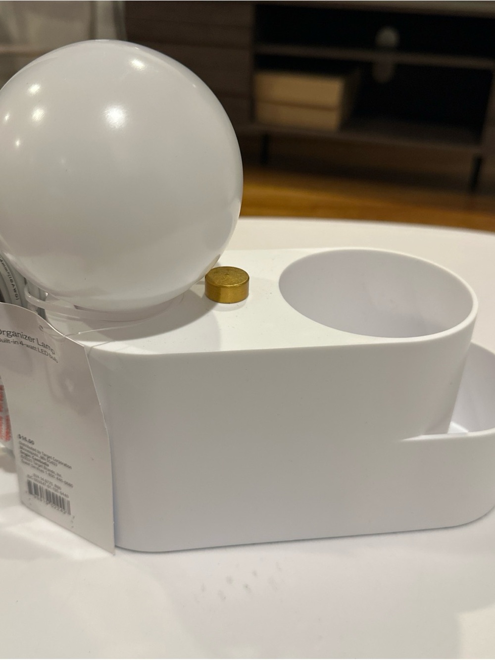 Room Essentials White Desk Lantern Organizer with Gold Accent Knob